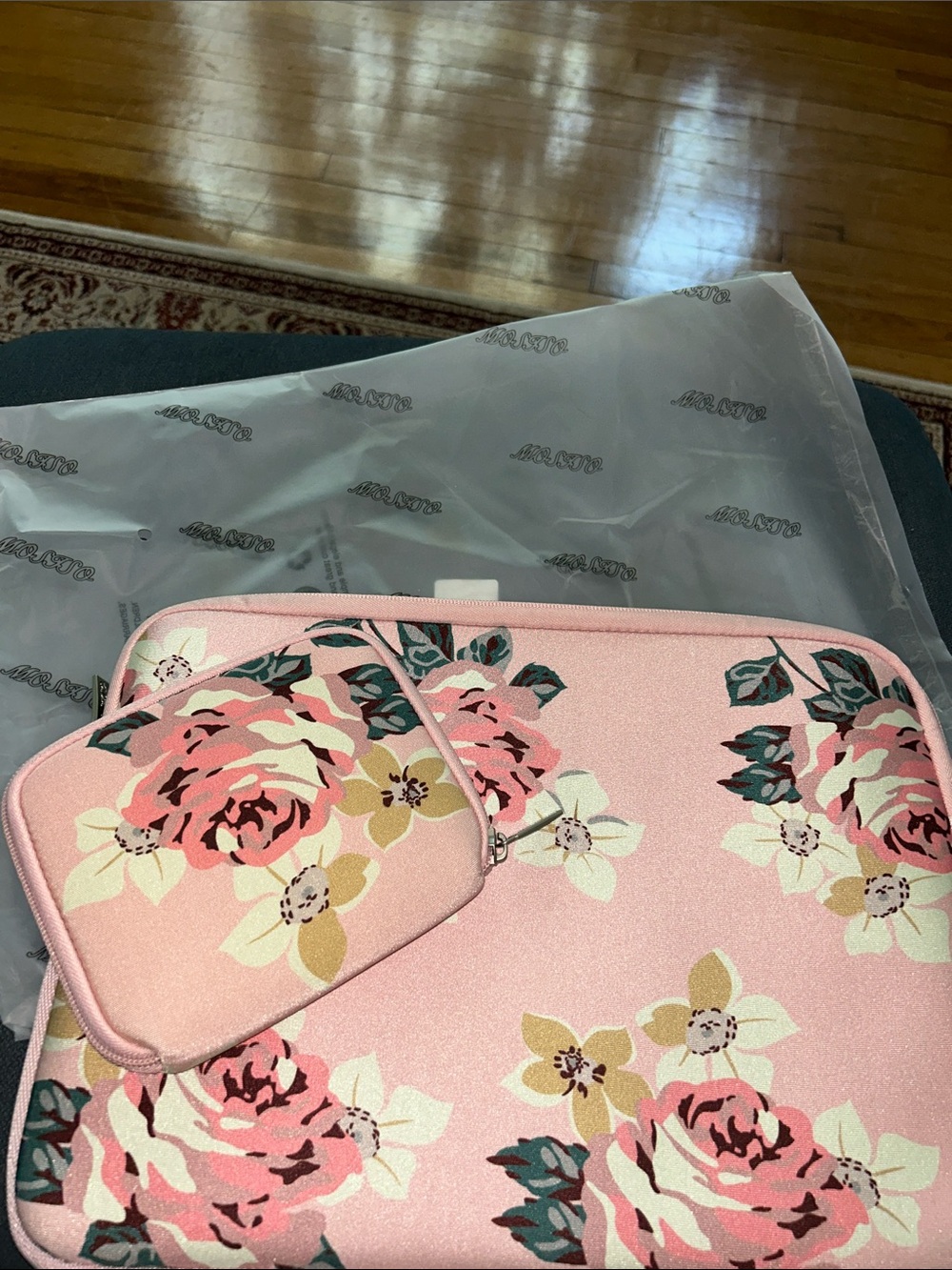 Pink Floral Tablet Sleeve with Matching Accessory Pouch